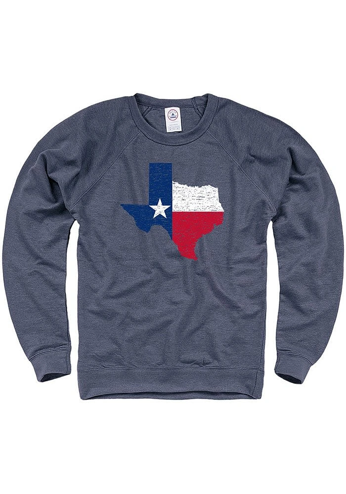 Texas Mens Navy Blue Flag Long Sleeve Crew Sweatshirt
