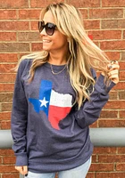 Texas Mens Navy Blue Flag Long Sleeve Crew Sweatshirt