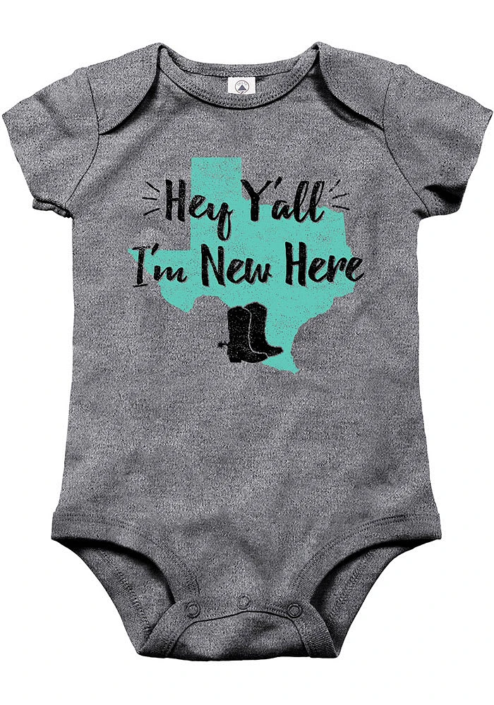 Texas Baby Grey New Here Short Sleeve One Piece