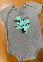 Texas Baby Grey New Here Short Sleeve One Piece