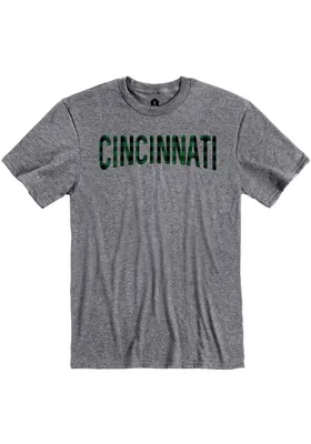 Cincinnati Grey Buffalo Plaid Wordmark Short Sleeve T Shirt