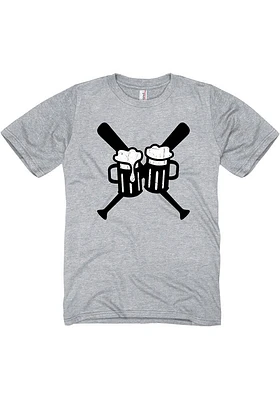 RALLY Grey Beers and Bats Short Sleeve Fashion T Shirt