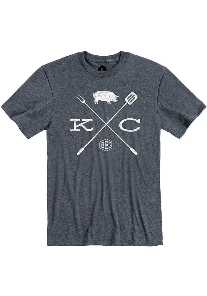 Kansas City Navy Blue KC BBQ Crossing Short Sleeve Fashion T Shirt