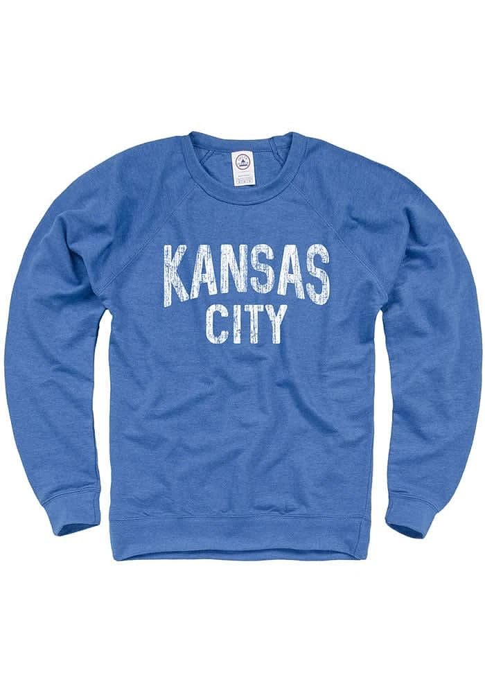 Rally Kansas City Mens Blue Wordmark Long Sleeve Crew Sweatshirt