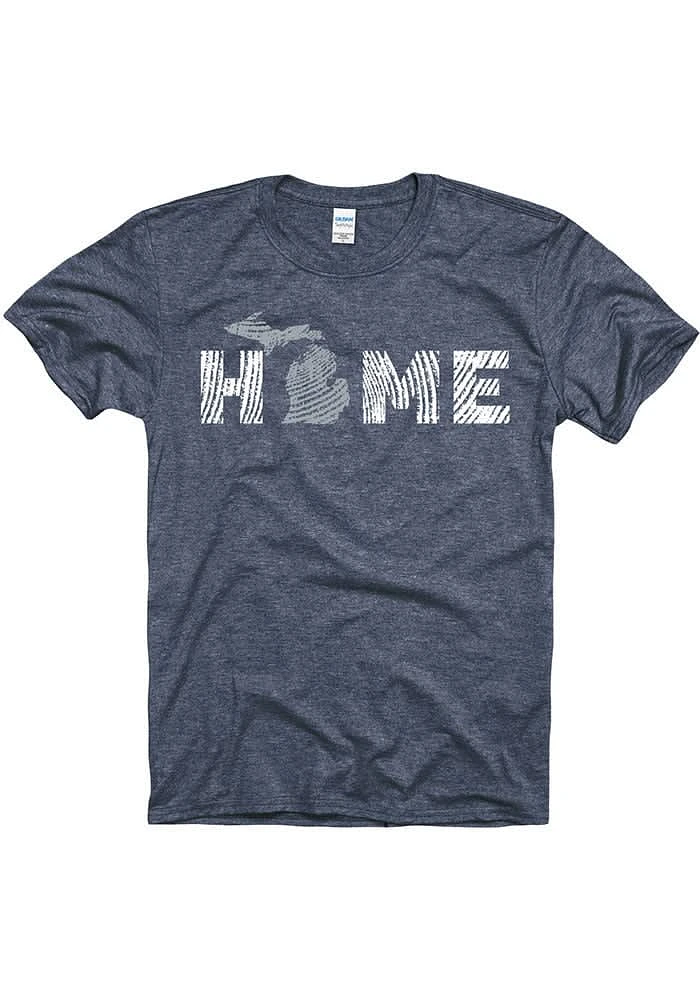 Rally Michigan Navy Blue Wood Grain Home Short Sleeve Fashion T Shirt