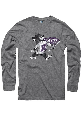 K-State Wildcats Grey Distressed Long Sleeve T Shirt