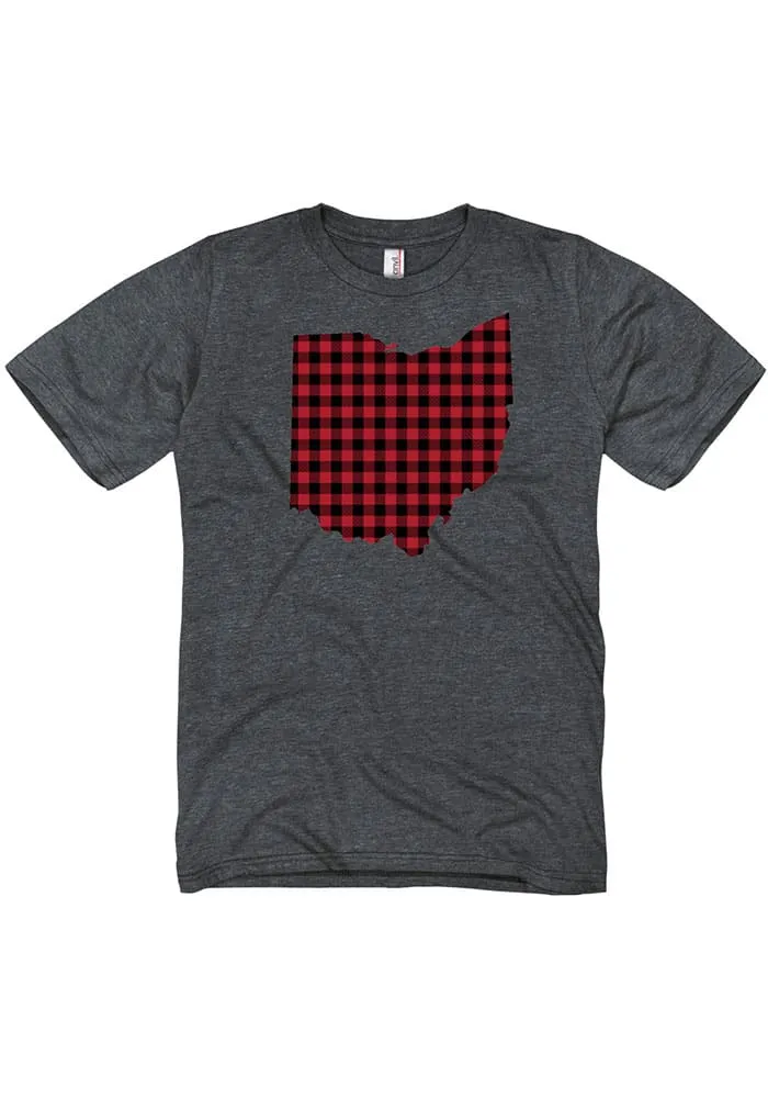 Ohio Dark Grey Buffalo Plaid State Shape Short Sleeve T Shirt