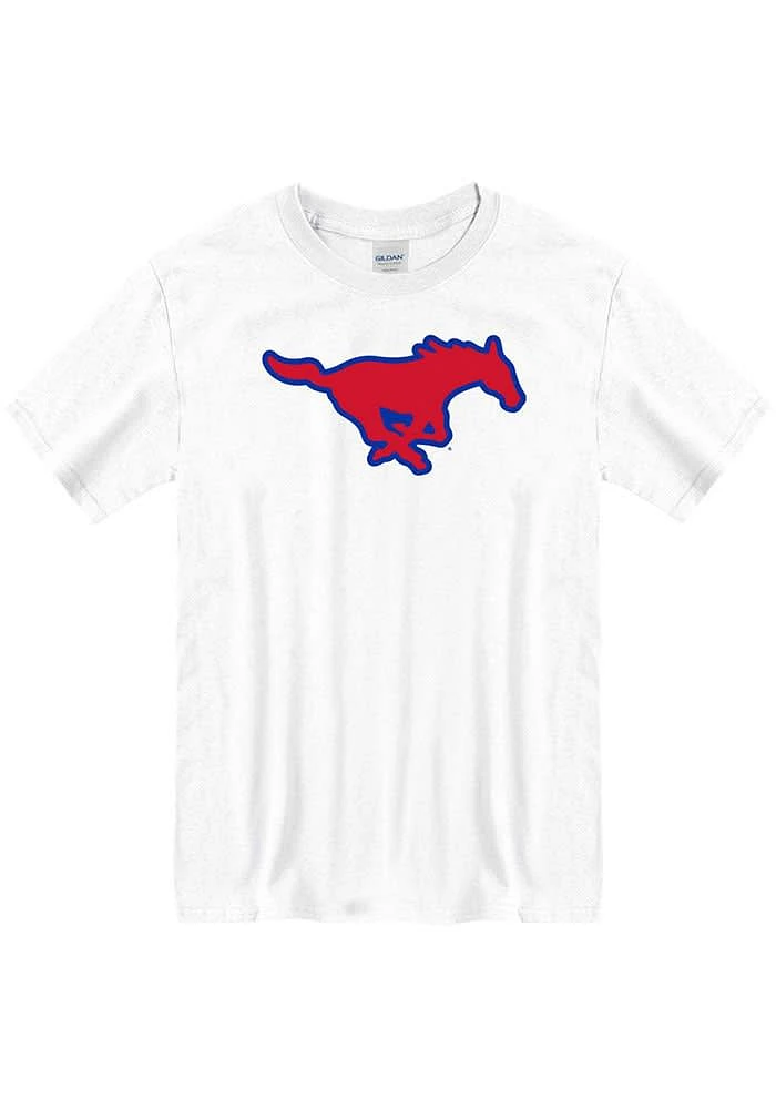 SMU Mustangs White Large Mascot Short Sleeve T Shirt
