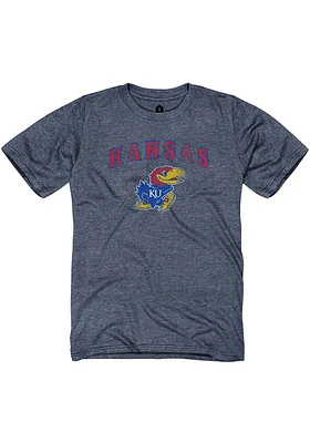 Rally Kansas Jayhawks Navy Blue Arch Mascot Short Sleeve Fashion T Shirt