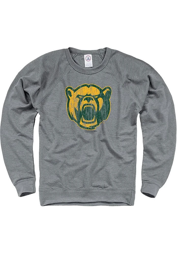 Baylor Bears Mens Grey French Terry Distress Big Logo Long Sleeve Crew Sweatshirt
