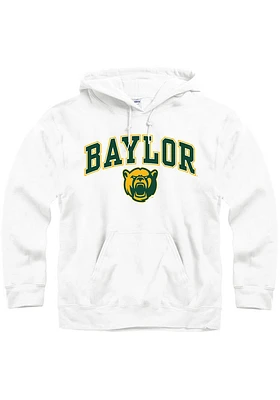 Baylor Bears Mens White Wordmark Arch Mascot Long Sleeve Hoodie