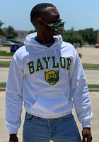 Baylor Bears Mens White Wordmark Arch Mascot Long Sleeve Hoodie