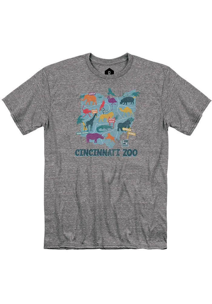 Cincinnati Zoo Graphite Map Short Sleeve T Shirt