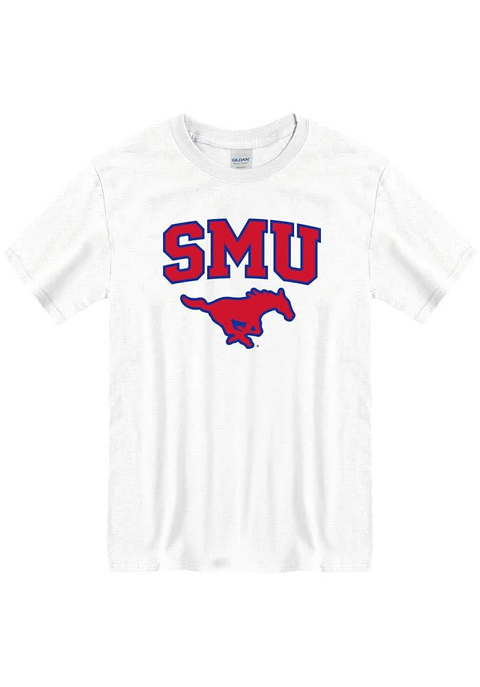 SMU Mustangs White Arch Mascot Short Sleeve T Shirt