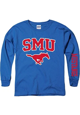 SMU Mustangs Youth Blue Arch Mascot Long Sleeve T-Shirt