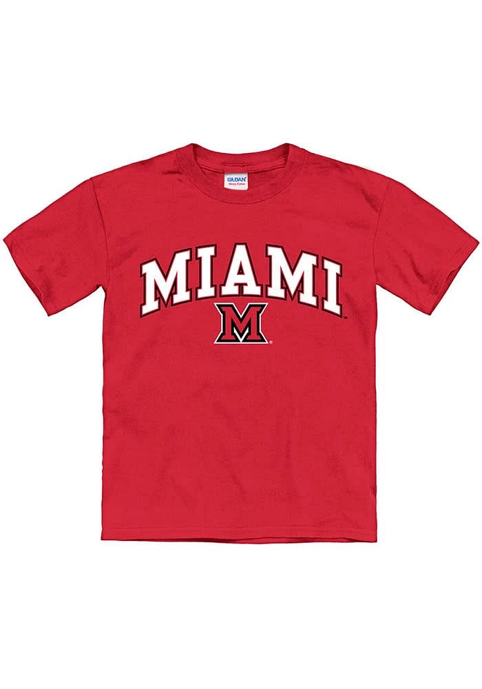 Miami RedHawks Youth Red Arch Mascot Short Sleeve T-Shirt
