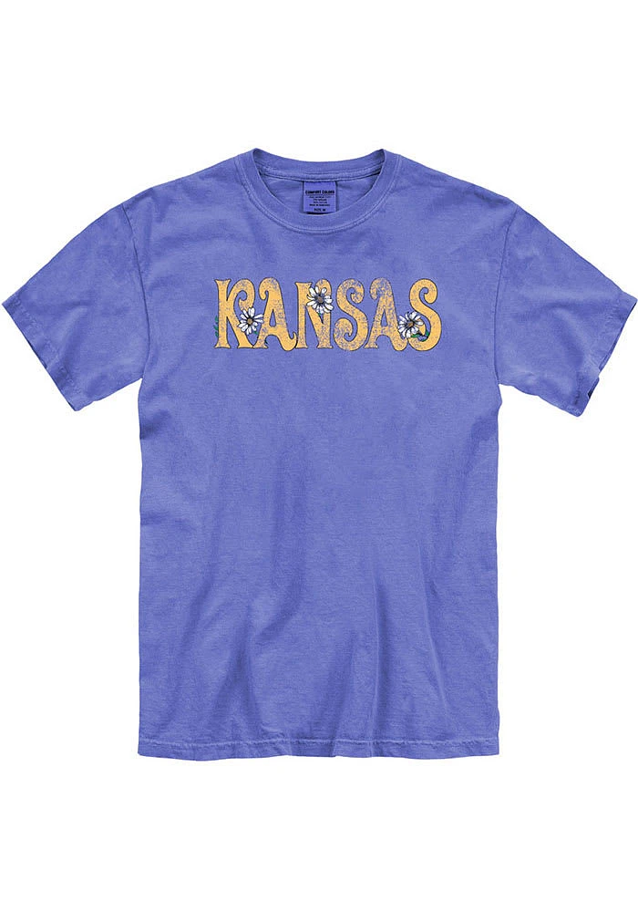 Kansas Womens Blue Floral Short Sleeve T-Shirt