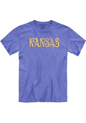 Kansas Womens Blue Floral Short Sleeve T-Shirt