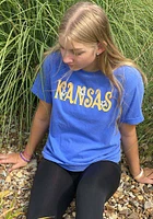 Kansas Womens Blue Floral Short Sleeve T-Shirt