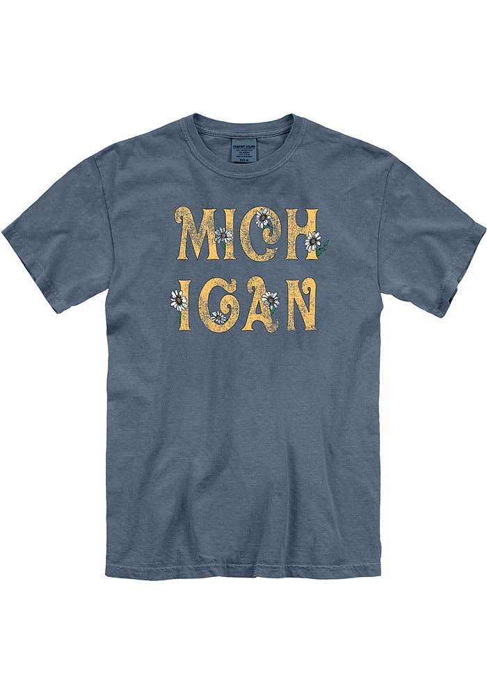 Michigan Womens Blue Floral Short Sleeve T-Shirt
