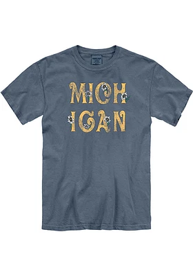 Michigan Womens Blue Floral Short Sleeve T-Shirt