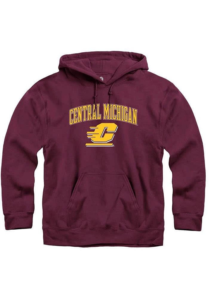 Rally Central Michigan Chippewas Mens Maroon Arch Mascot Long Sleeve Hoodie