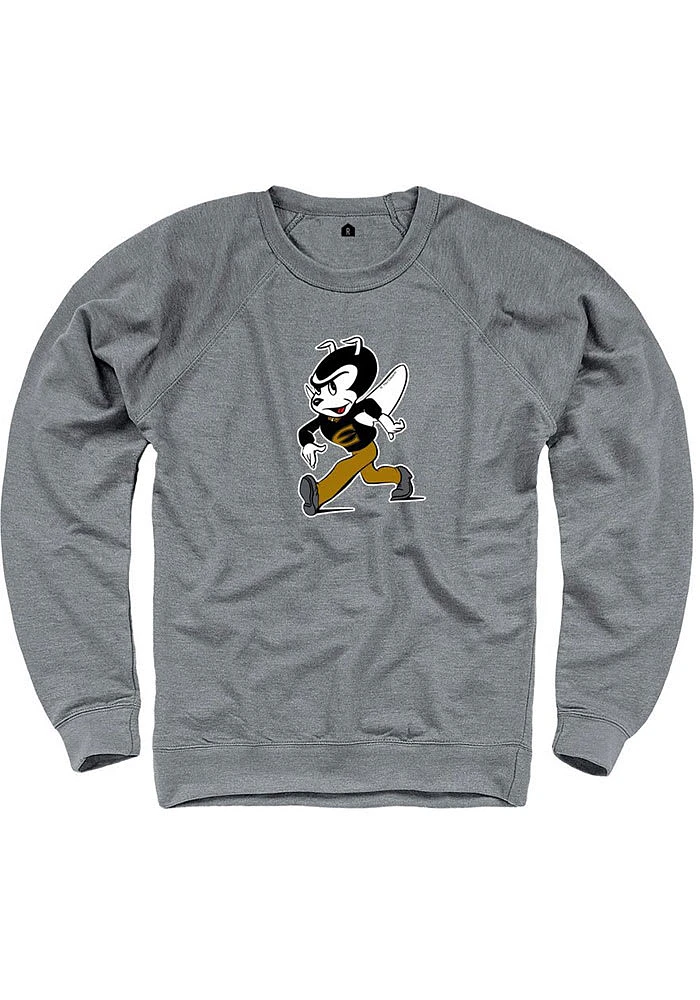 Rally Emporia State Hornets Mens Grey French Terry Distressed Logo Long Sleeve Crew Sweatshirt