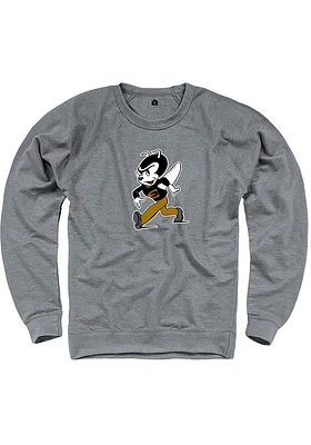 Rally Emporia State Hornets Mens Grey French Terry Distressed Logo Long Sleeve Crew Sweatshirt