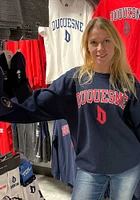 Rally Duquesne Dukes Navy Blue Arch Mascot Long Sleeve T Shirt