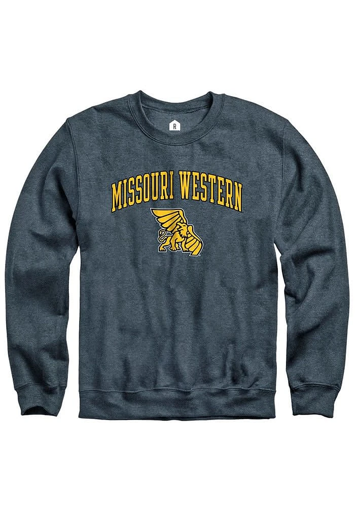 Rally Missouri Western Griffons Mens Charcoal Fleece Arch Mascot Long Sleeve Crew Sweatshirt