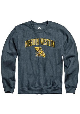 Rally Missouri Western Griffons Mens Charcoal Fleece Arch Mascot Long Sleeve Crew Sweatshirt