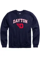 Rally Dayton Flyers Mens Navy Blue Fleece Arch Mascot Long Sleeve Crew Sweatshirt