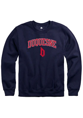 Rally Duquesne Dukes Mens Navy Blue Fleece Arch Mascot Long Sleeve Crew Sweatshirt
