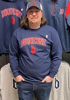 Rally Duquesne Dukes Mens Navy Blue Fleece Arch Mascot Long Sleeve Crew Sweatshirt