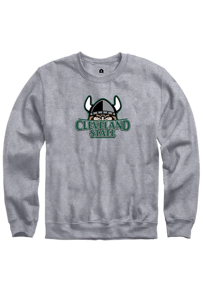 Rally Cleveland State Vikings Mens Grey Fleece Team Logo Long Sleeve Crew Sweatshirt