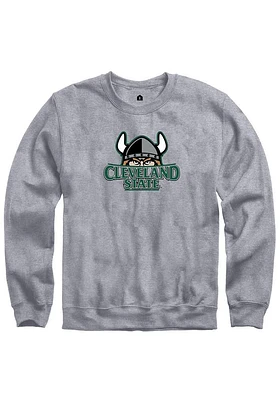 Rally Cleveland State Vikings Mens Grey Fleece Team Logo Long Sleeve Crew Sweatshirt