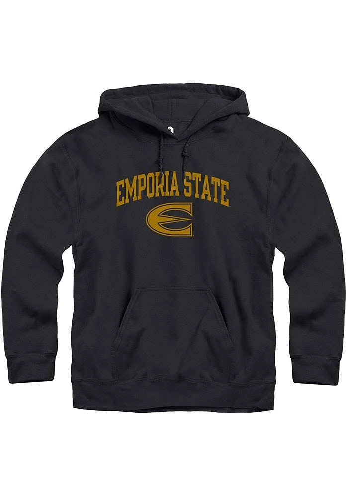 Rally Emporia State Hornets Mens Black Fleece Arch Mascot Long Sleeve Hoodie