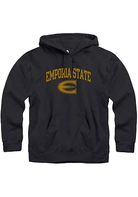 Rally Emporia State Hornets Mens Black Fleece Arch Mascot Long Sleeve Hoodie