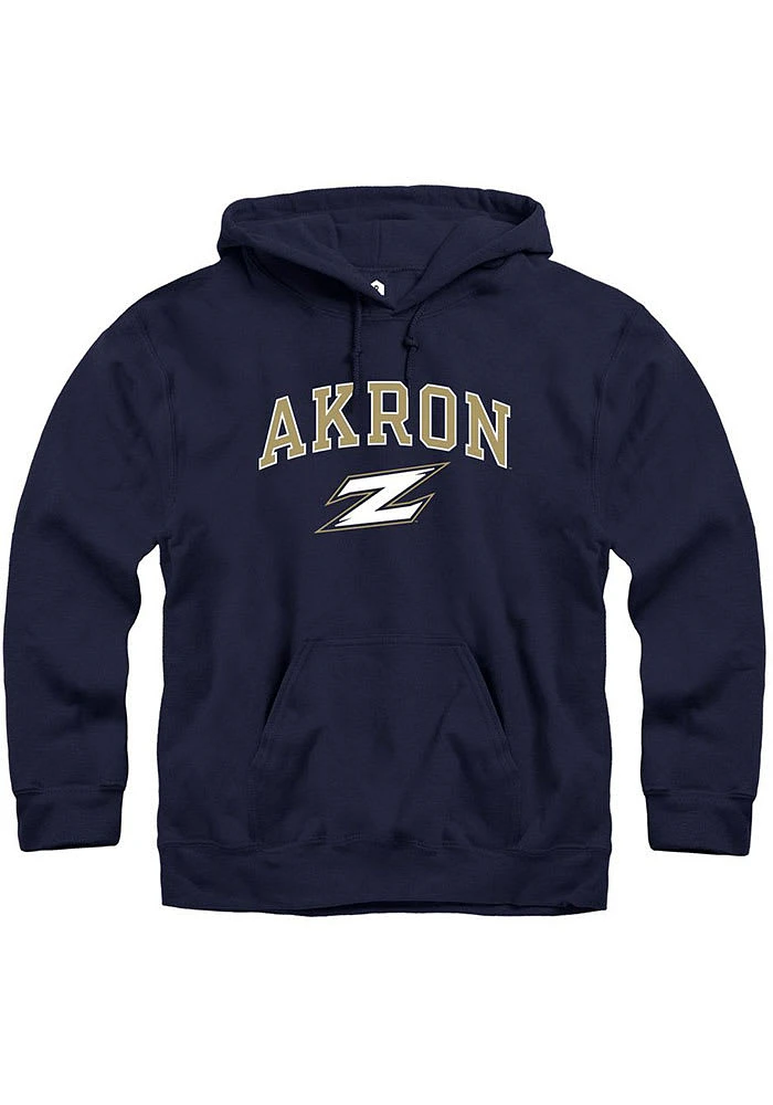 Rally Akron Zips Mens Navy Blue Fleece Arch Mascot Long Sleeve Hoodie