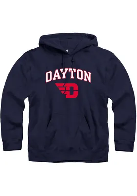 Rally Dayton Flyers Mens Navy Blue Fleece Arch Mascot Long Sleeve Hoodie