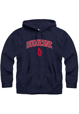 Rally Duquesne Dukes Mens Navy Blue Fleece Arch Mascot Long Sleeve Hoodie