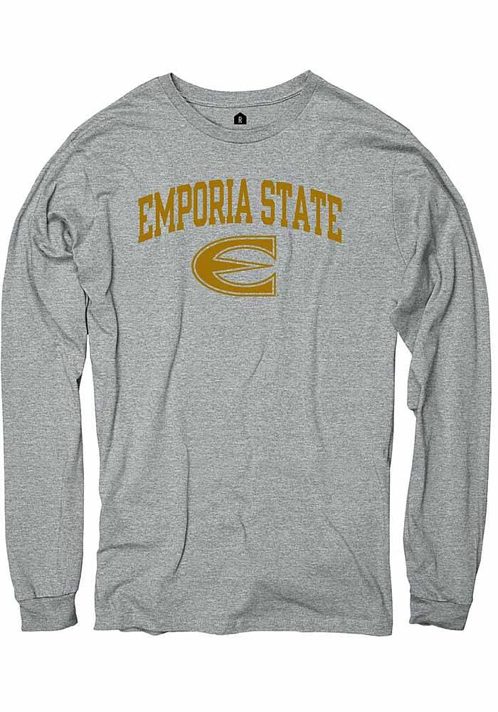 Rally Emporia State Hornets Grey Ringspun Arch Mascot Long Sleeve T Shirt