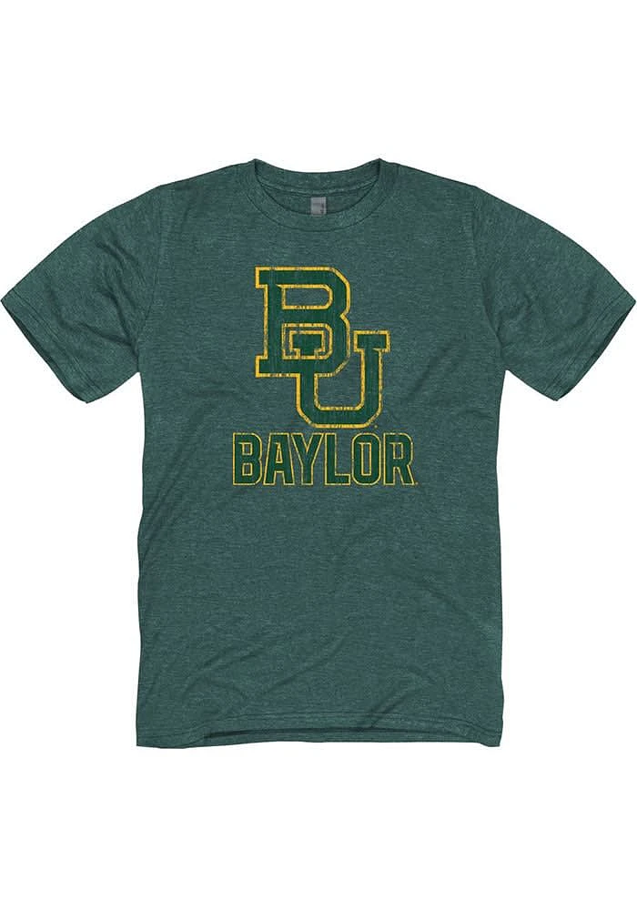 Baylor Bears Green Big Logo Distressed Short Sleeve T Shirt