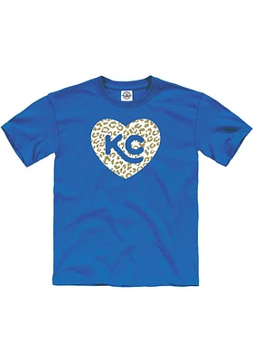 Kansas City Girls Blue Glitter Cheetah Short Sleeve Tee