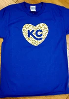 Kansas City Girls Blue Glitter Cheetah Short Sleeve Tee