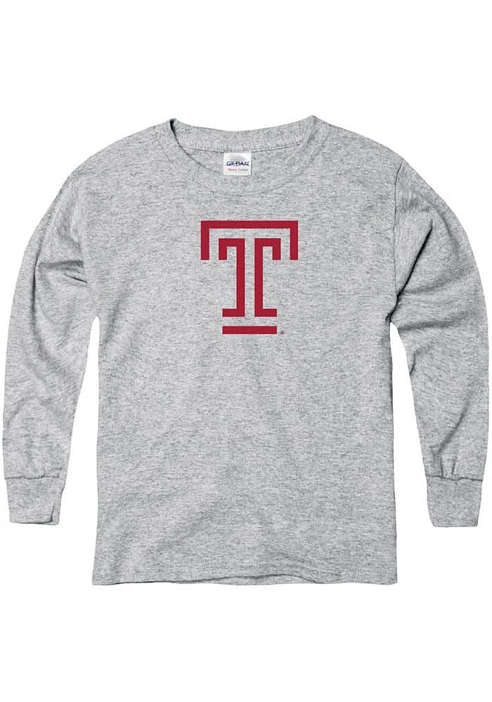 Temple Owls Youth Grey Arch Mascot Long Sleeve T-Shirt