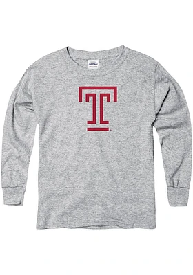 Temple Owls Youth Grey Arch Mascot Long Sleeve T-Shirt