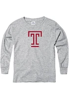 Temple Owls Youth Grey Arch Mascot Long Sleeve T-Shirt