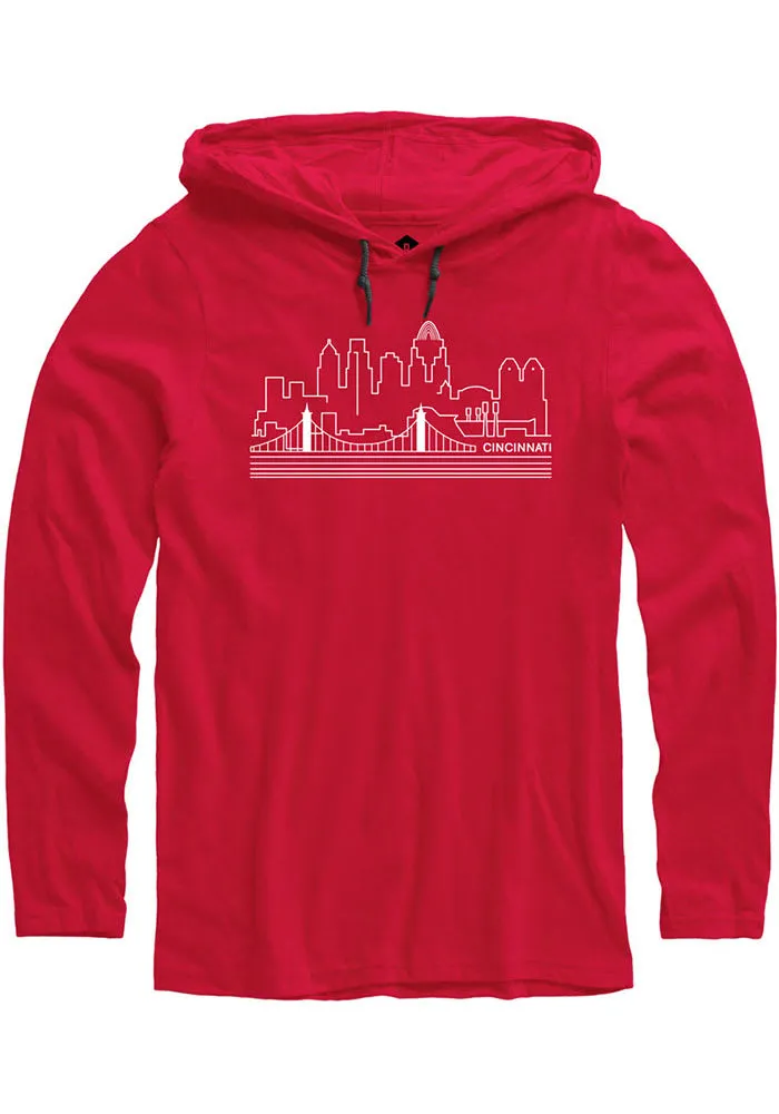 Rally Cincinnati Mens Red Skyline Long Sleeve Hooded Tee