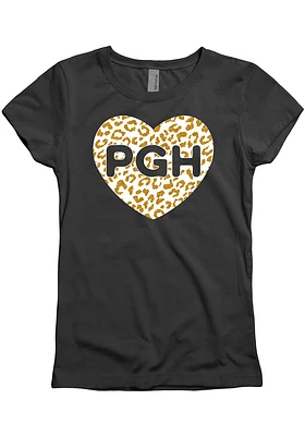 Pittsburgh Girls Black Cheetah Heart Short Sleeve Tee